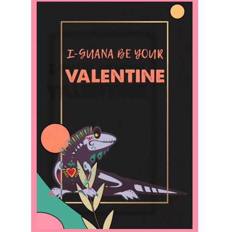 Valentine's Day Iguana Black Background eCard